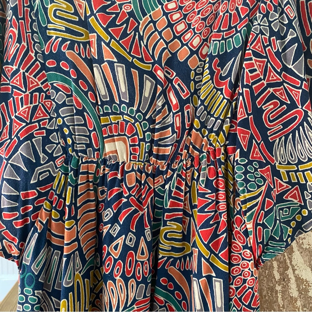 Multicolor Patterned Boho Flutter Sleeve Mini Dre… - image 4